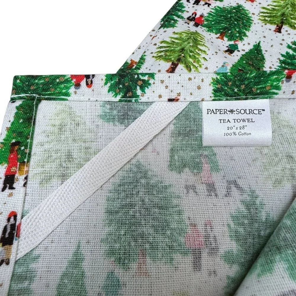 Paper Source Holiday Tea Towels Set of 2 Christmas Trees 100% Cotton NWOT